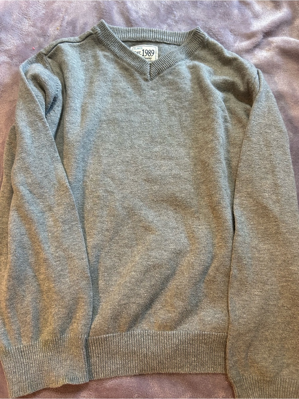 Boys V-Neck Gray Sweater - Vintage